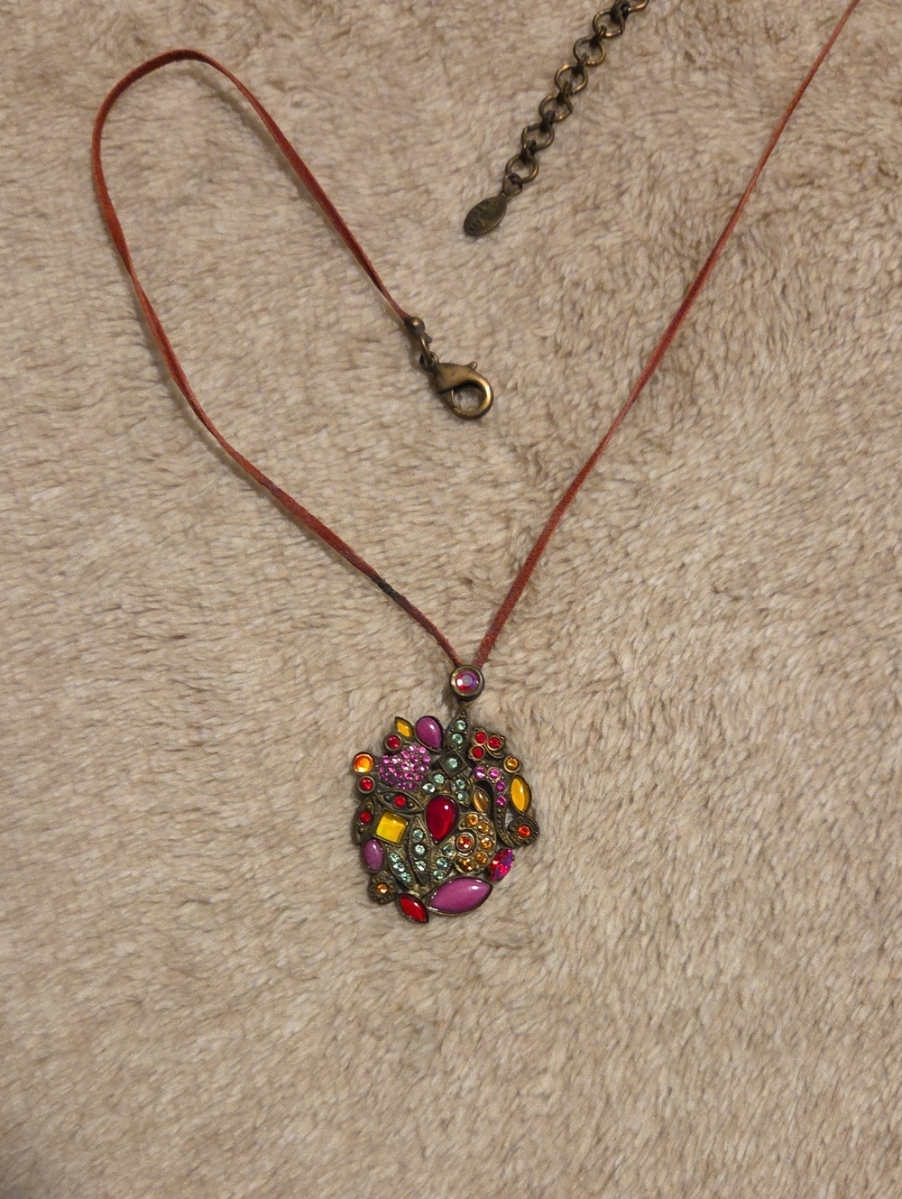 Sorrelli Multicolor Crystal Pendant on Red Leather Cord